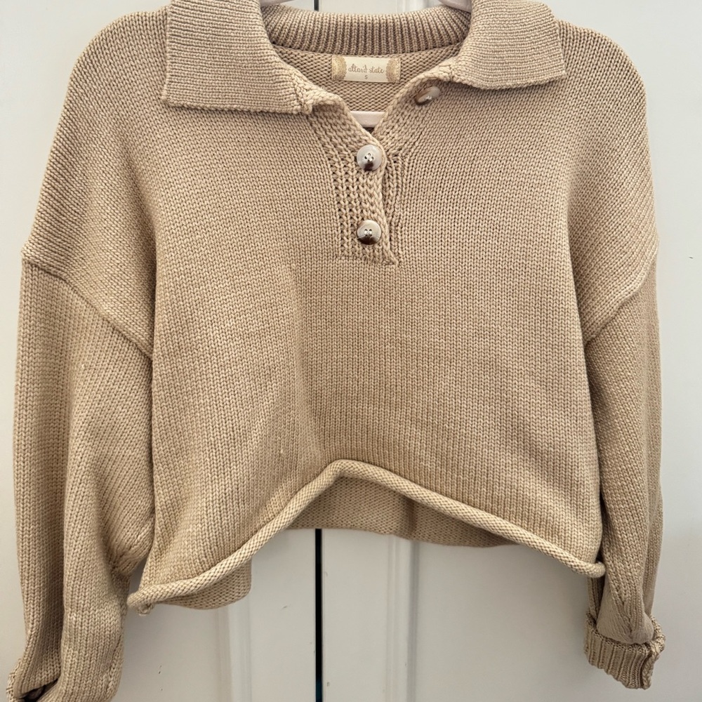 Altar’d State cropped collard tan / nude sweater